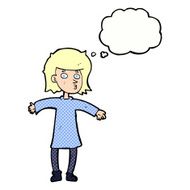 cartoon nervous woman with thought bubble N30