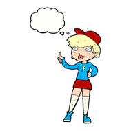 cartoon skater girl giving thumbs up symbol with thought bubble N9