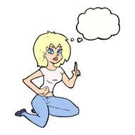 cartoon sitting woman with idea thought bubble N10