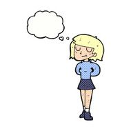 cartoon pleased woman with thought bubble N10