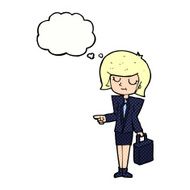 cartoon businesswoman pointing with thought bubble N10