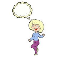 cartoon laughing woman with thought bubble N9