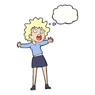 cartoon frightened woman with thought bubble N28