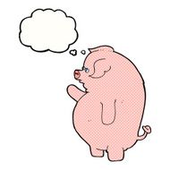 cartoon fat pig with thought bubble N5