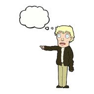 cartoon terrified man pointing with thought bubble N10