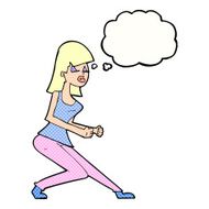 cartoon crazy dancing girl with thought bubble N9