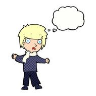 cartoon unhappy boy with thought bubble N56