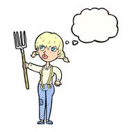 cartoon farmer girl with thought bubble N9