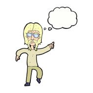 cartoon hippie man wearing glasses with thought bubble N10