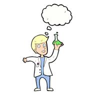 cartoon happy scientist with thought bubble N9