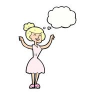 cartoon woman with raised arms thought bubble N10