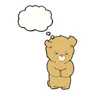 cartoon shy teddy bear with thought bubble