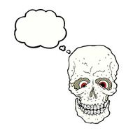 cartoon spooky skull with thought bubble N144
