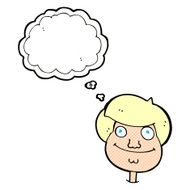 cartoon happy boy&#039;s face with thought bubble N19