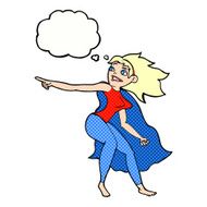 cartoon superhero woman pointing with thought bubble N8