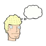 cartoon nervous man with thought bubble N136