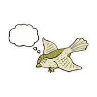 cartoon flying bird with thought bubble N20