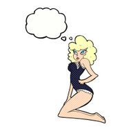 cartoon pin-up woman with thought bubble N10