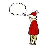 cartoon person in winter clothes with thought bubble N10