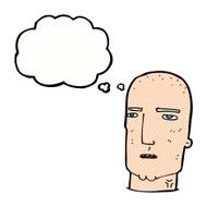 cartoon bald tough guy with thought bubble N19