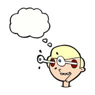 cartoon excited boy&#039;s face with thought bubble N10