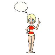 cartoon woman in striped swimsuit with thought bubble N9