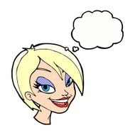 cartoon pretty female face with thought bubble N94