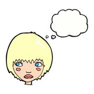 cartoon unhappy girl with thought bubble N20