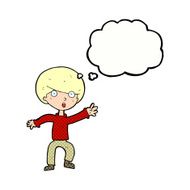 cartoon panicking boy with thought bubble N10
