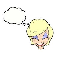 cartoon pretty female face with thought bubble N95