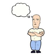 cartoon annoyed bald man with thought bubble N10
