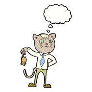 cartoon business cat with dead mouse thought bubble N10