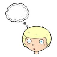 cartoon curious boy with thought bubble N35