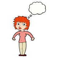 cartoon woman shrugging shoulders with thought bubble N487