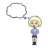 cartoon suspicious girl with thought bubble N10