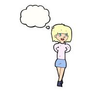 cartoon happy woman with thought bubble N250