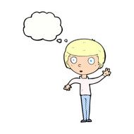 cartoon waving boy with thought bubble N18