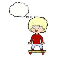 cartoon boy on skateboard with thought bubble N10