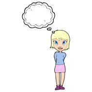 cartoon pretty girl with thought bubble N98