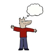 cartoon happy wolf man with thought bubble N18