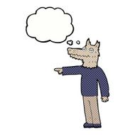 cartoon wolf man pointing with thought bubble N10