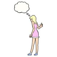cartoon woman waving with thought bubble N337