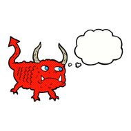 cartoon little demon with thought bubble N29