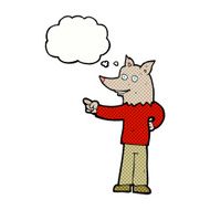 cartoon wolf man pointing with thought bubble N11