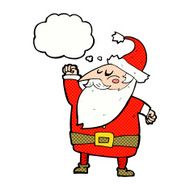 cartoon santa claus punching air with thought bubble N17