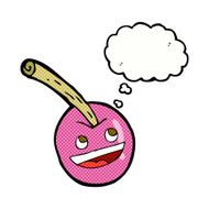 cartoon pink cherry symbol with thought bubble N2