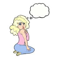 cartoon woman posing with thought bubble N28