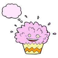 cartoon exploding cupcake with thought bubble N2