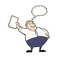 cartoon boss waving papers with thought bubble N9