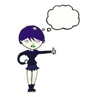 cartoon vampire girl giving thumbs up symbol with thought bubble N10